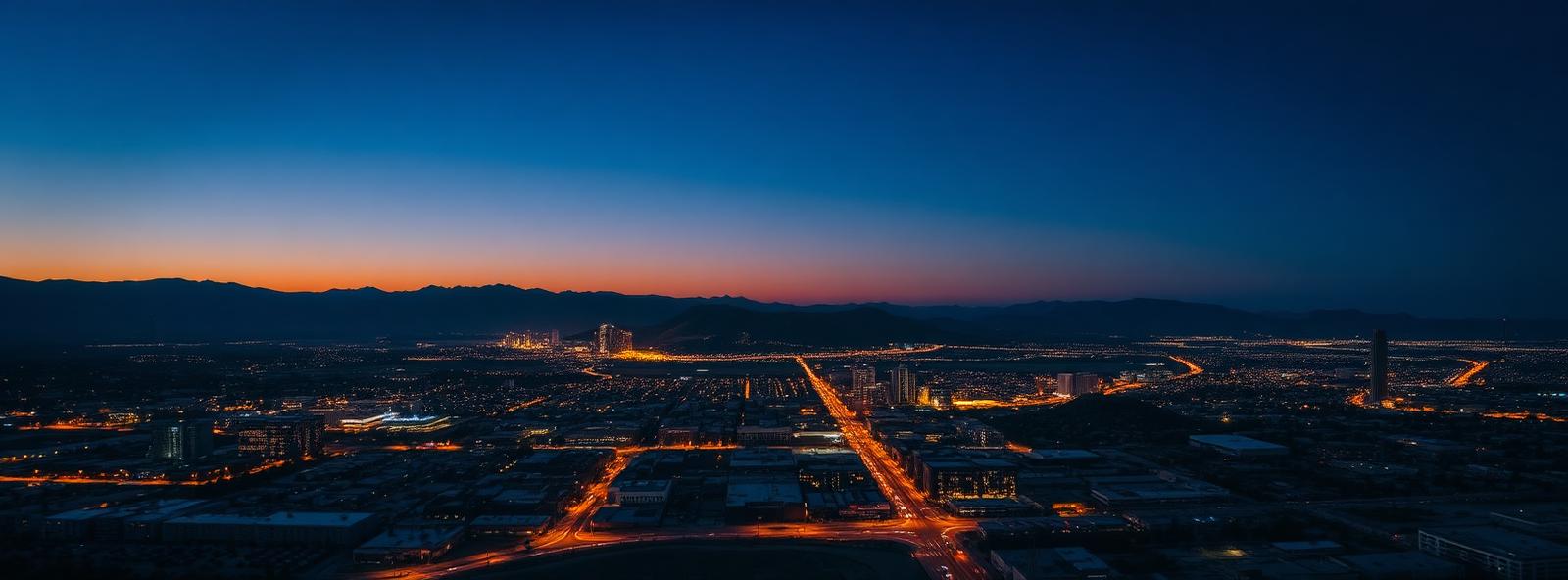 Aerial view of the Albuquerque, New Mexico skyline at dusk, illustrating the metro area TactStack serves trade and service businesses in