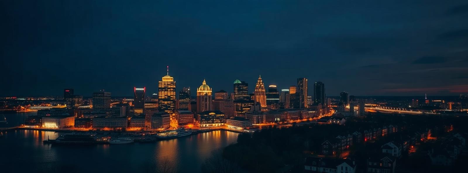 Aerial view of the Baltimore, Maryland skyline at dusk, illustrating the metro area TactStack serves trade and service businesses in