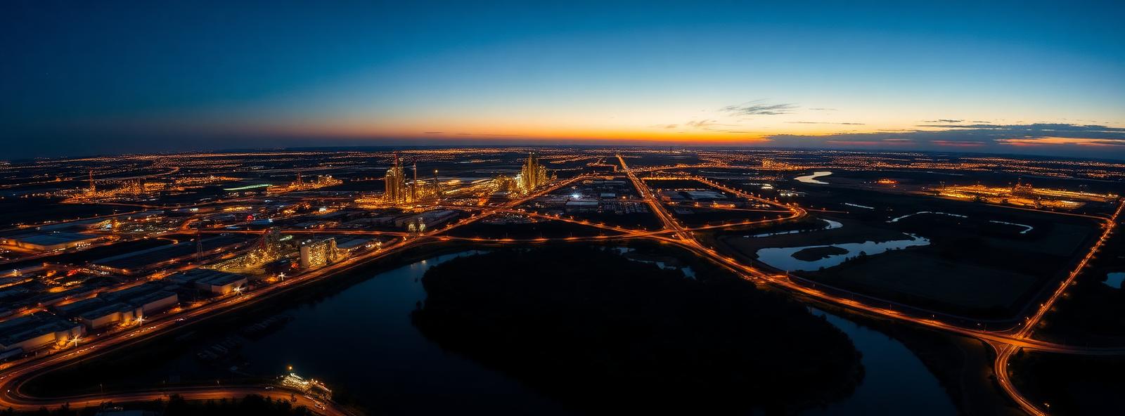 Aerial view of the Beaumont, Texas skyline at dusk, illustrating the metro area TactStack serves trade and service businesses in