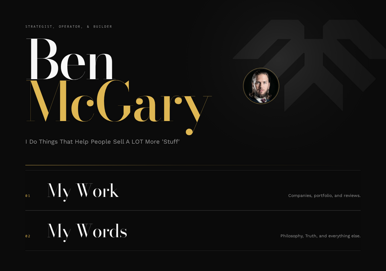 Ben McGary personal site homepage with credentials and coaching application call to action