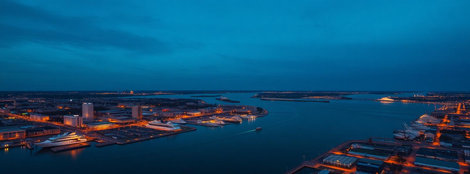 Aerial view of the Bridgeport, Connecticut skyline at dusk, illustrating the metro area TactStack serves trade and service businesses in