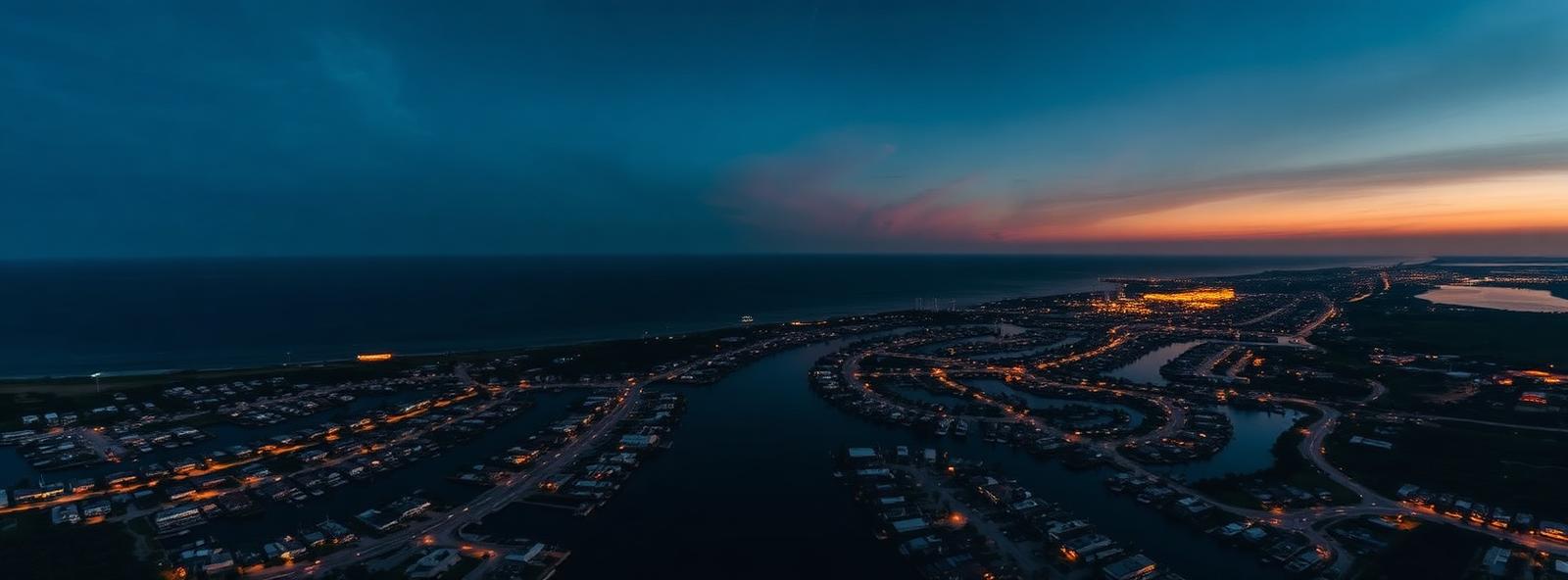 Aerial view of the Cape Coral, Florida skyline at dusk, illustrating the metro area TactStack serves trade and service businesses in