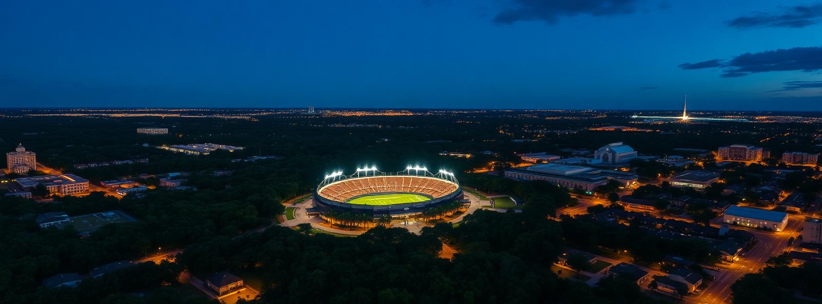 Aerial view of the Gainesville, Florida skyline at dusk, illustrating the metro area TactStack serves trade and service businesses in