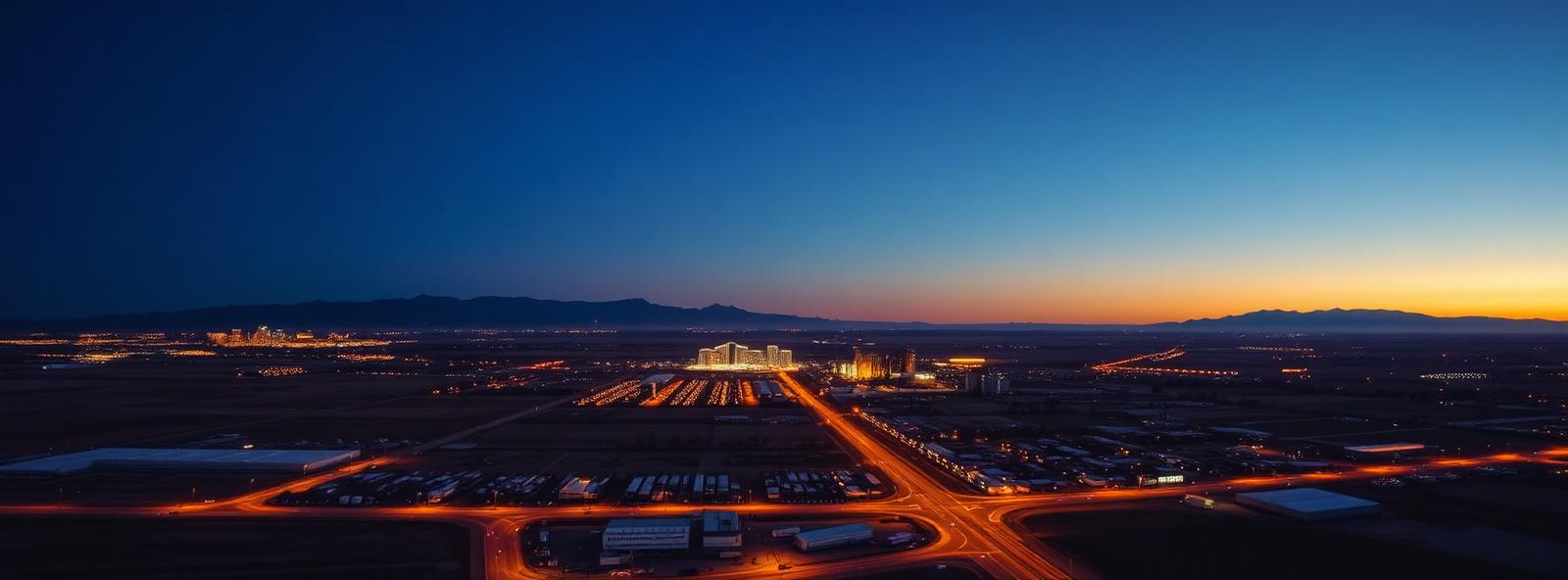 Aerial view of the Greeley, Colorado skyline at dusk, illustrating the metro area TactStack serves trade and service businesses in