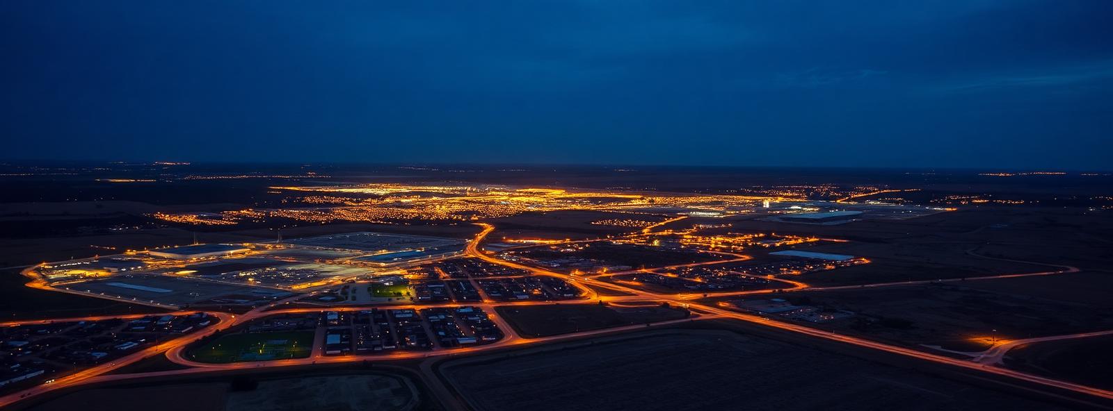 Aerial view of the Killeen, Texas skyline at dusk, illustrating the metro area TactStack serves trade and service businesses in