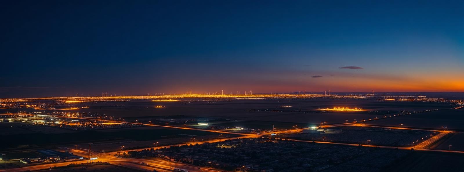 Aerial view of the Lubbock, Texas skyline at dusk, illustrating the metro area TactStack serves trade and service businesses in