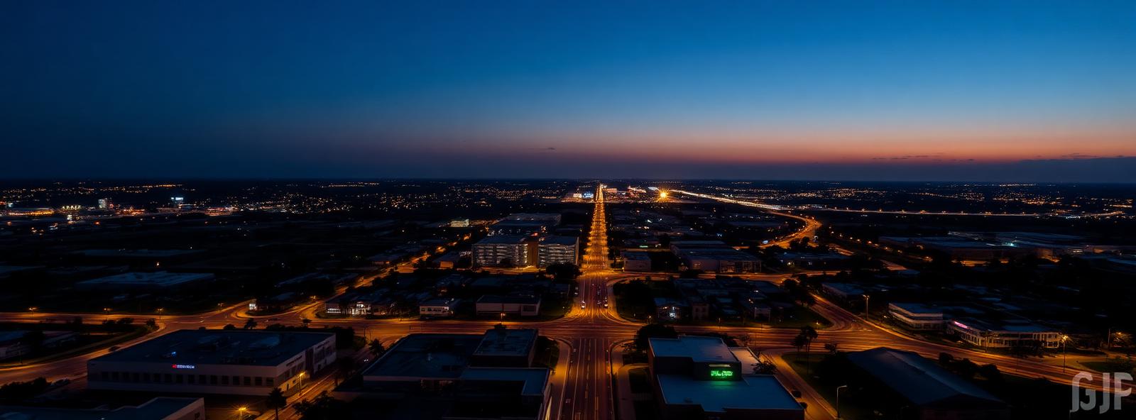 Aerial view of the McAllen, Texas skyline at dusk, illustrating the metro area TactStack serves trade and service businesses in