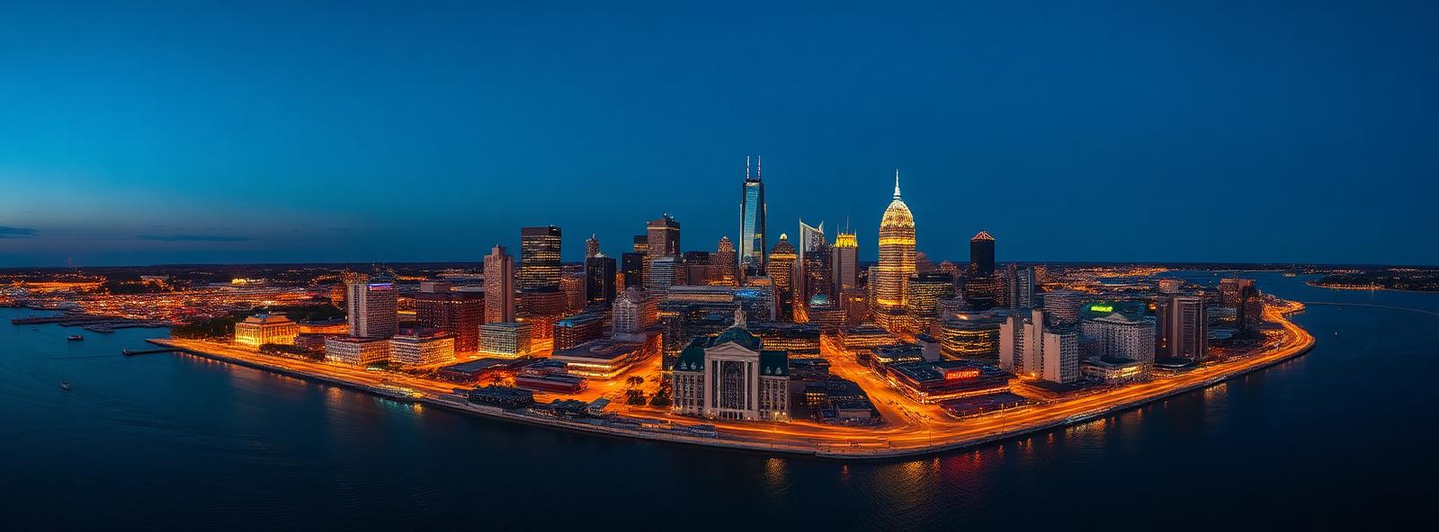 Aerial view of the Milwaukee, Wisconsin skyline at dusk, illustrating the metro area TactStack serves trade and service businesses in