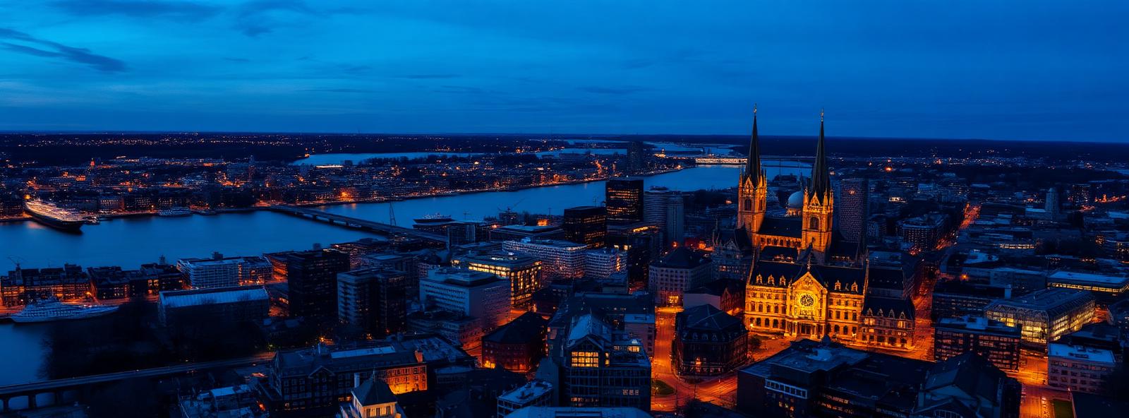 Aerial view of the New Haven, Connecticut skyline at dusk, illustrating the metro area TactStack serves trade and service businesses in