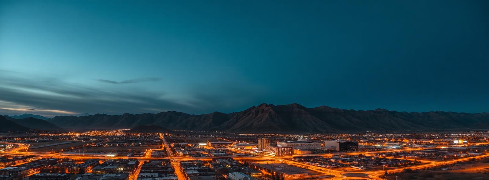 Aerial view of the Ogden, Utah skyline at dusk, illustrating the metro area TactStack serves trade and service businesses in