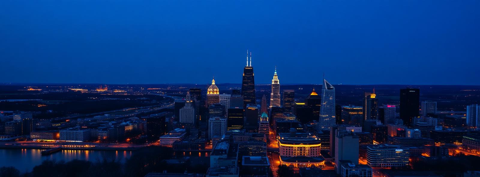 Aerial view of the Philadelphia, Pennsylvania skyline at dusk, illustrating the metro area TactStack serves trade and service businesses in