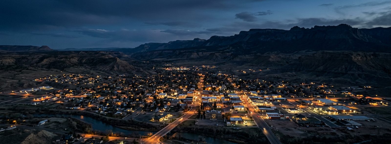 Aerial view of the Price, Utah skyline at dusk, illustrating the metro area TactStack serves trade and service businesses in