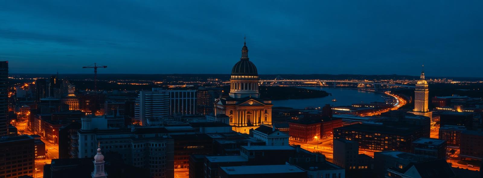 Aerial view of the Providence, Rhode Island skyline at dusk, illustrating the metro area TactStack serves trade and service businesses in