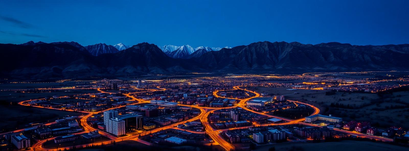 Aerial view of the Provo, Utah skyline at dusk, illustrating the metro area TactStack serves trade and service businesses in