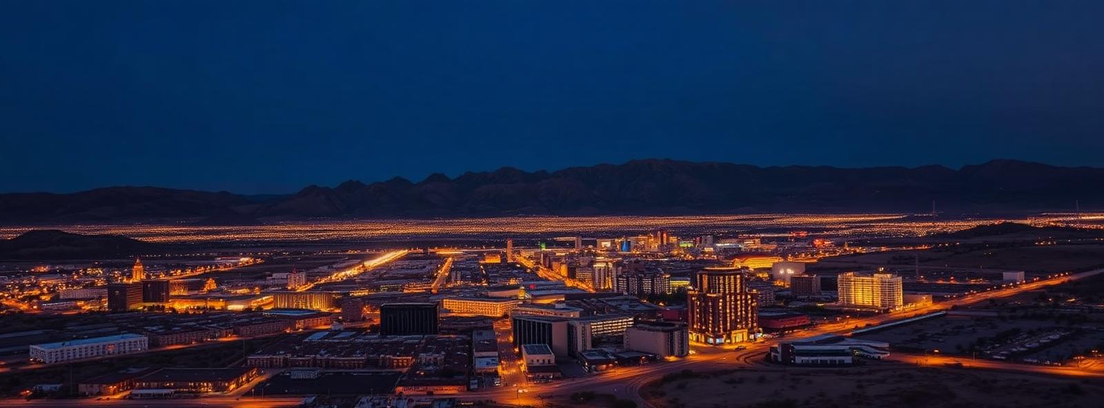 Aerial view of the Reno, Nevada skyline at dusk, illustrating the metro area TactStack serves trade and service businesses in
