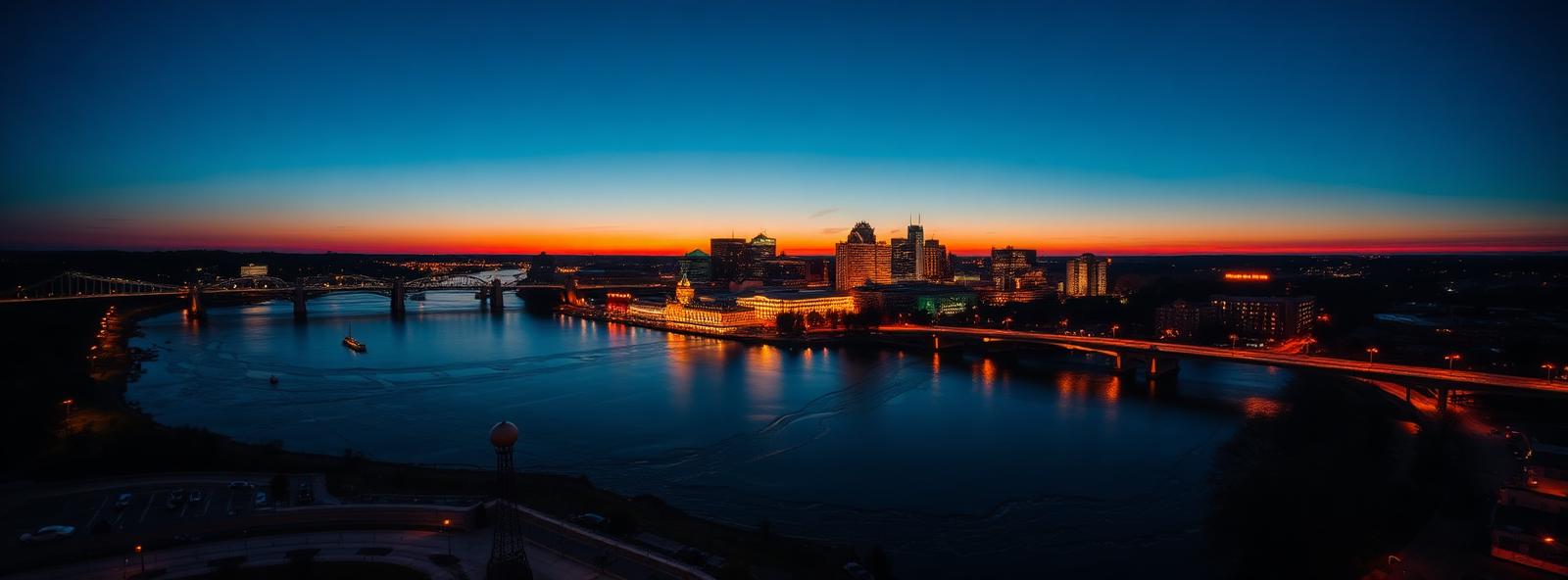 Aerial view of the Richmond, Virginia skyline at dusk, illustrating the metro area TactStack serves trade and service businesses in
