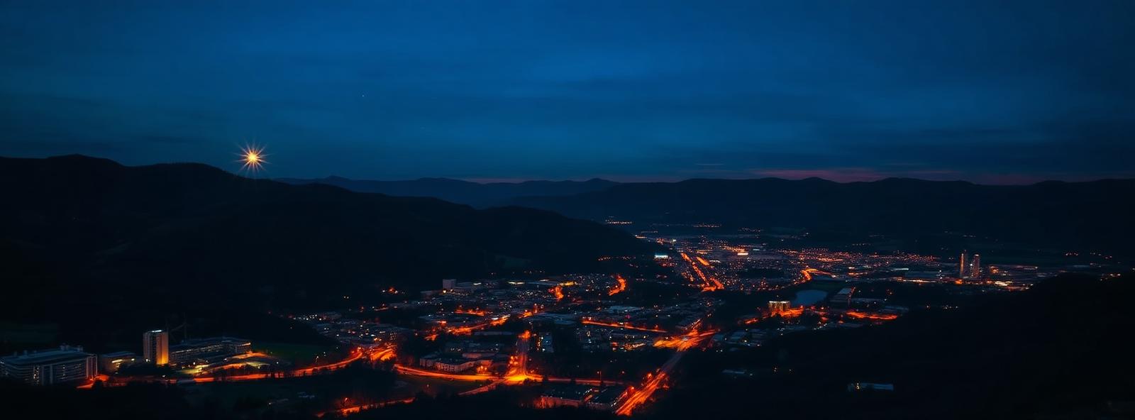 Aerial view of the Roanoke, Virginia skyline at dusk, illustrating the metro area TactStack serves trade and service businesses in