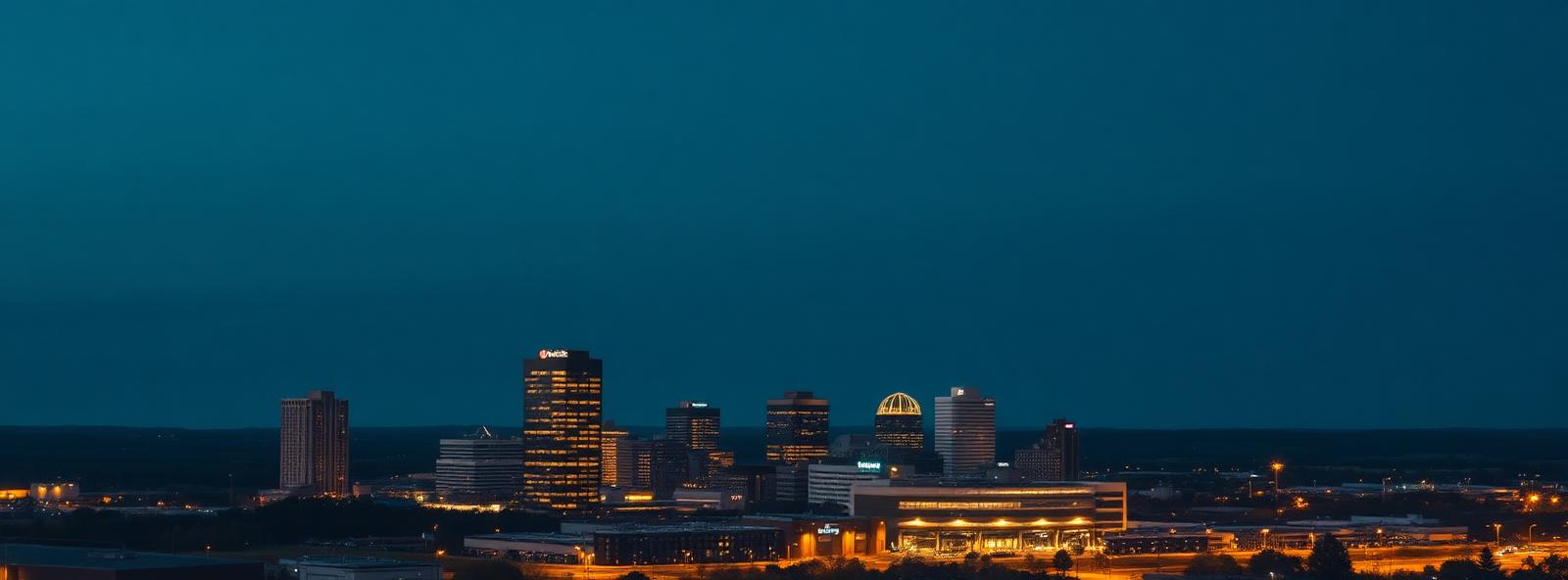 Aerial view of the Rochester, Minnesota skyline at dusk, illustrating the metro area TactStack serves trade and service businesses in