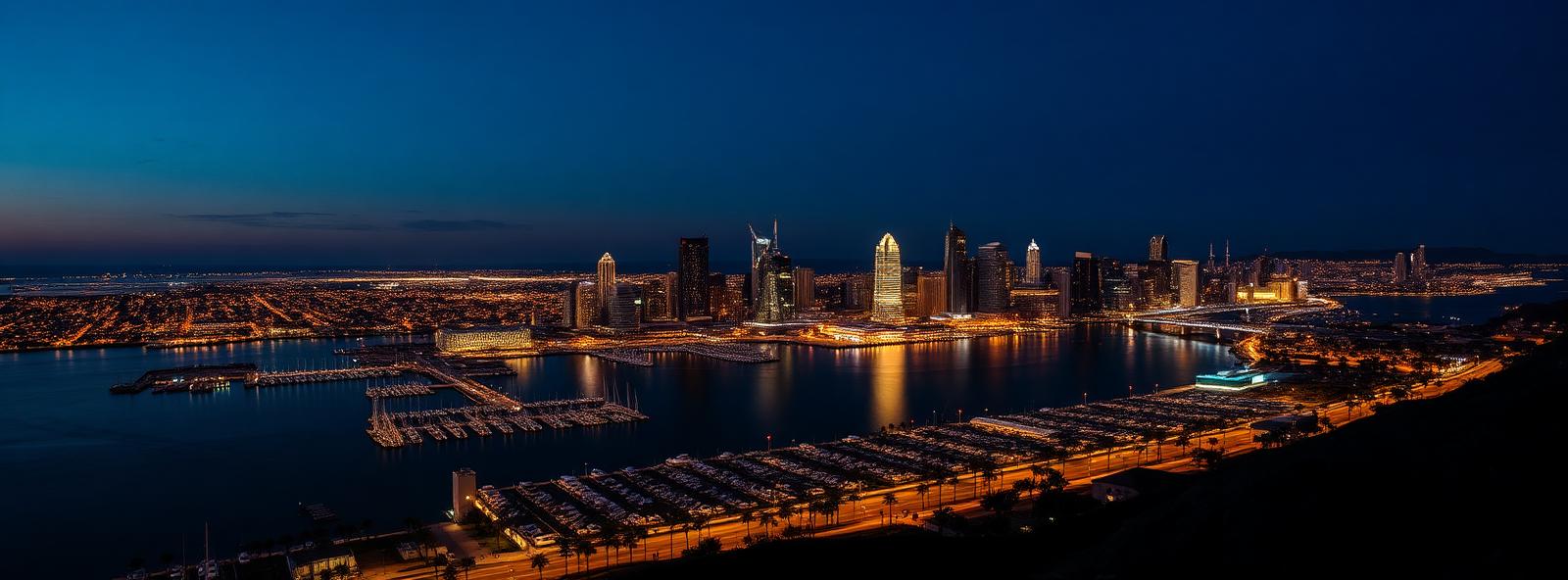 Aerial view of the San Diego, California skyline at dusk, illustrating the metro area TactStack serves trade and service businesses in