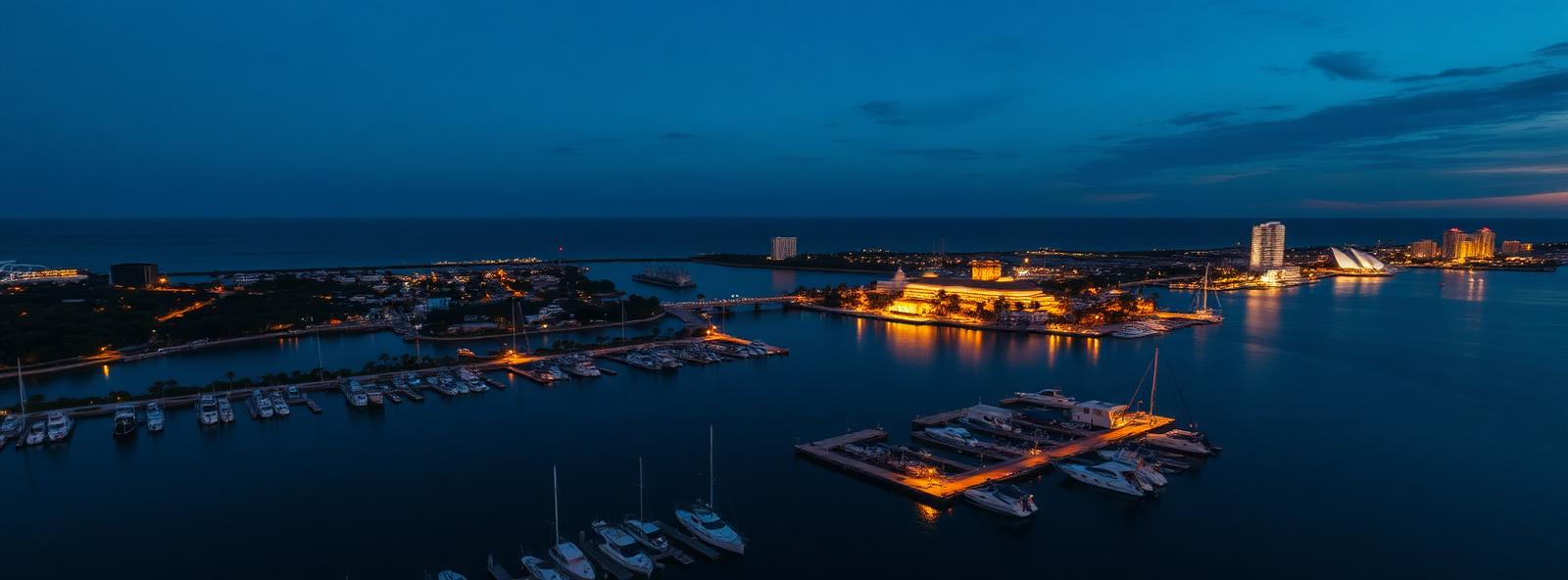 Aerial view of the Sarasota, Florida skyline at dusk, illustrating the metro area TactStack serves trade and service businesses in