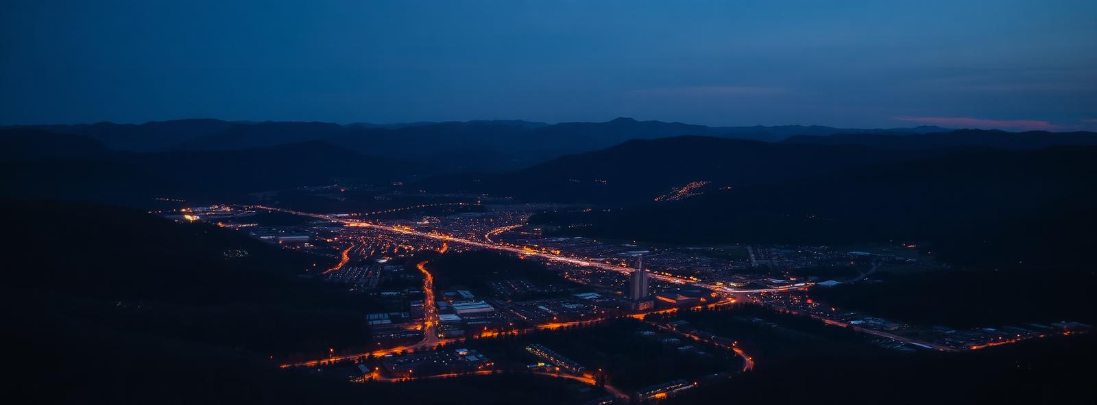 Aerial view of the Scranton, Pennsylvania skyline at dusk, illustrating the metro area TactStack serves trade and service businesses in