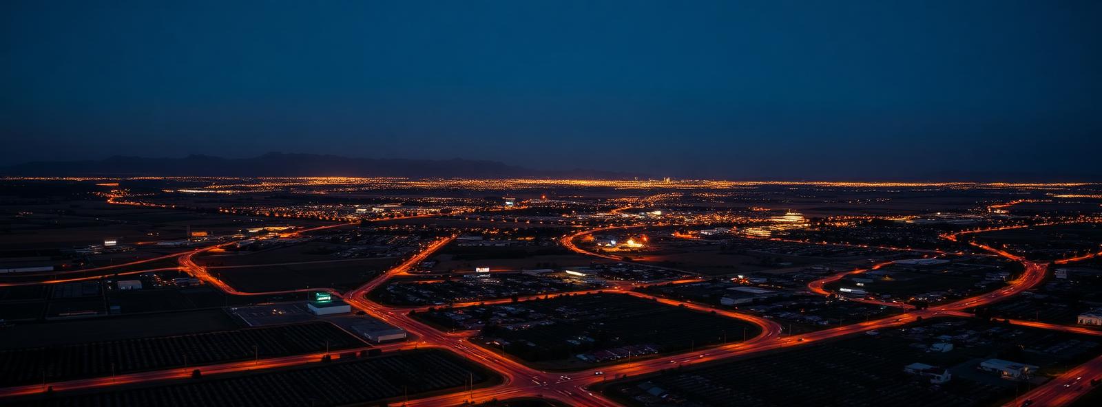 Aerial view of the Visalia, California skyline at dusk, illustrating the metro area TactStack serves trade and service businesses in